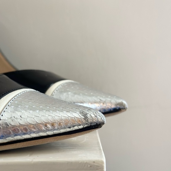 JIMMY CHOO Black Patent Leather & Silver Snake Cap Toe Bahama Pumps size 38 (7.5 - Picture 5 of 7